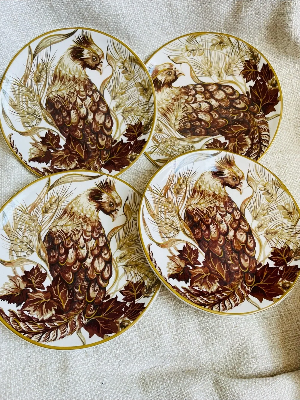 Pottery Barn Pheasant Bird Accent Salad Plates Set of 4 NIB